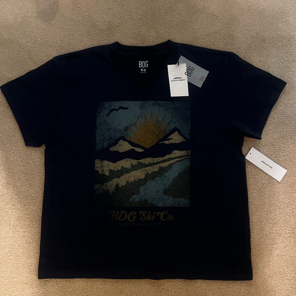 Urban Outfitters Navy Tee with mountain print size medium